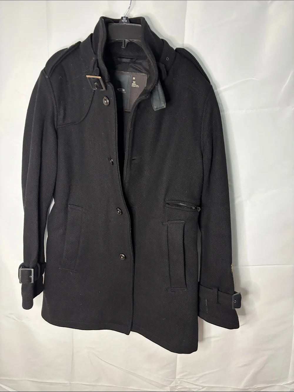 G-Star Black Trench Coat with Stand Collar & Buckle Accents
